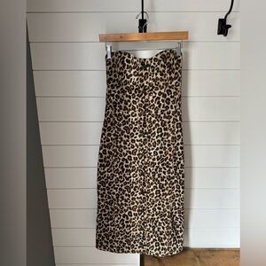 Veronica Beard Strapless Leopard-Print Midi Dress in Brown and Black